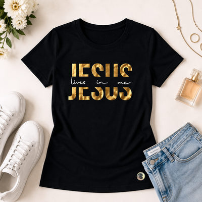 Camiseta Feminina Preta Jesus Lives In Me
