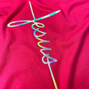 Camiseta Feminina Pink Aplique Cruz Jesus