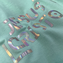 Camiseta Feminina Verde Menta Jesus Cristo Holográfico