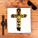 Camiseta Masculina Branca Cruz Leão Dourado