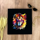 Camiseta Feminina Preta Leão Colorido