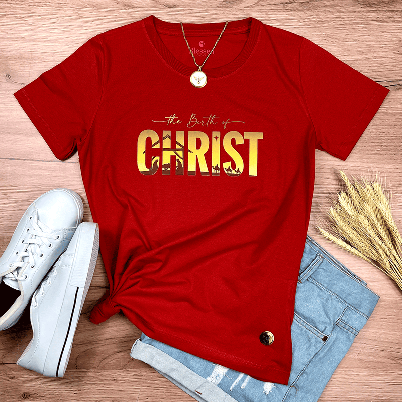 Camiseta Feminina Vermelha The Birth Of Christ