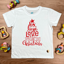 T-Shirt Infantil Branca Árvore Joy Hope Love Peace Christmas