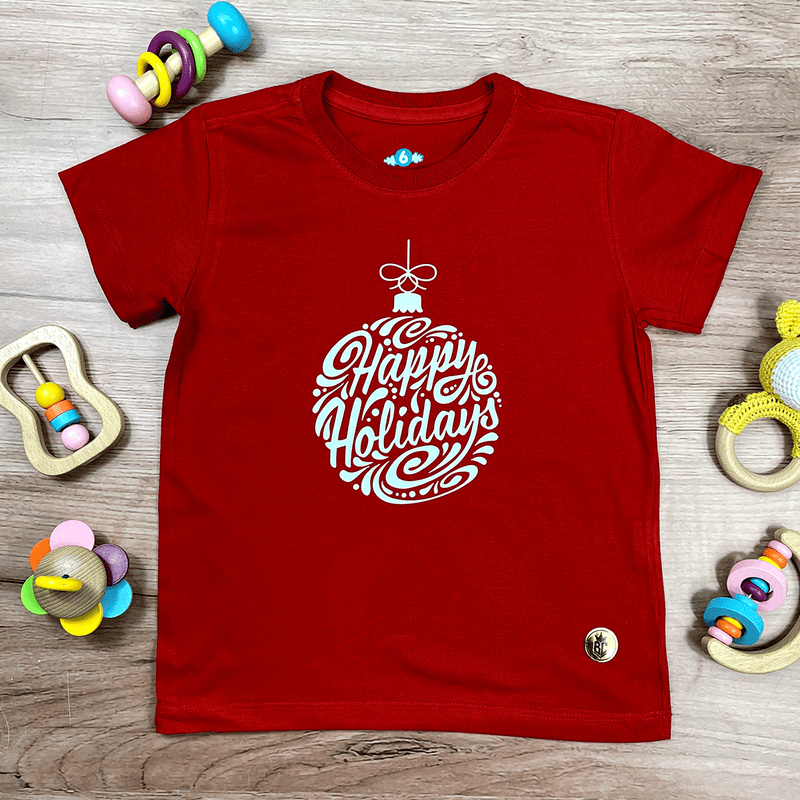 T-Shirt Infantil Vermelha Happy Holidays