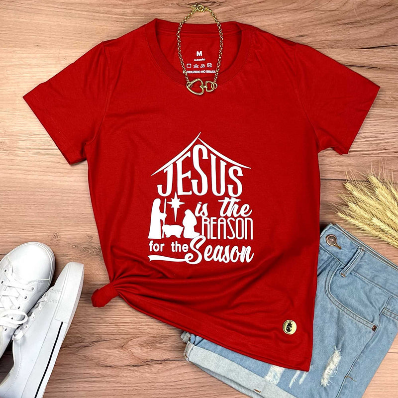 Camiseta Feminina Vermelha Jesus Is The Reason For The Casa