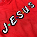 Camiseta Feminina Vermelha Aplique J.E.S.U.S