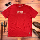 Camiseta Masculina Vermelha Jesus Nasceu Dourado