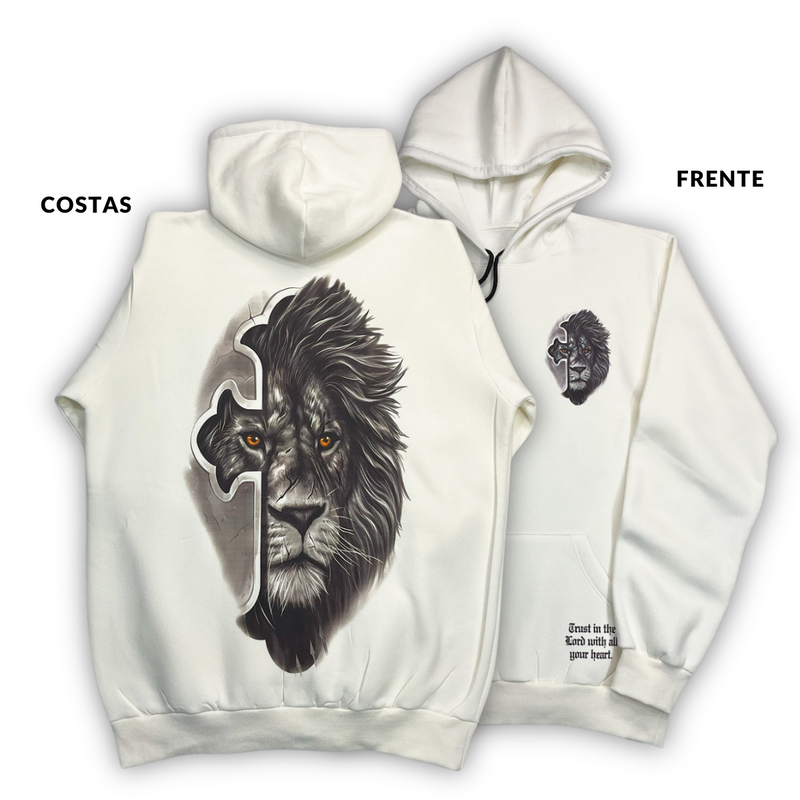 Moletom Canguru Com Capuz Off White Leão Cruz Cinza