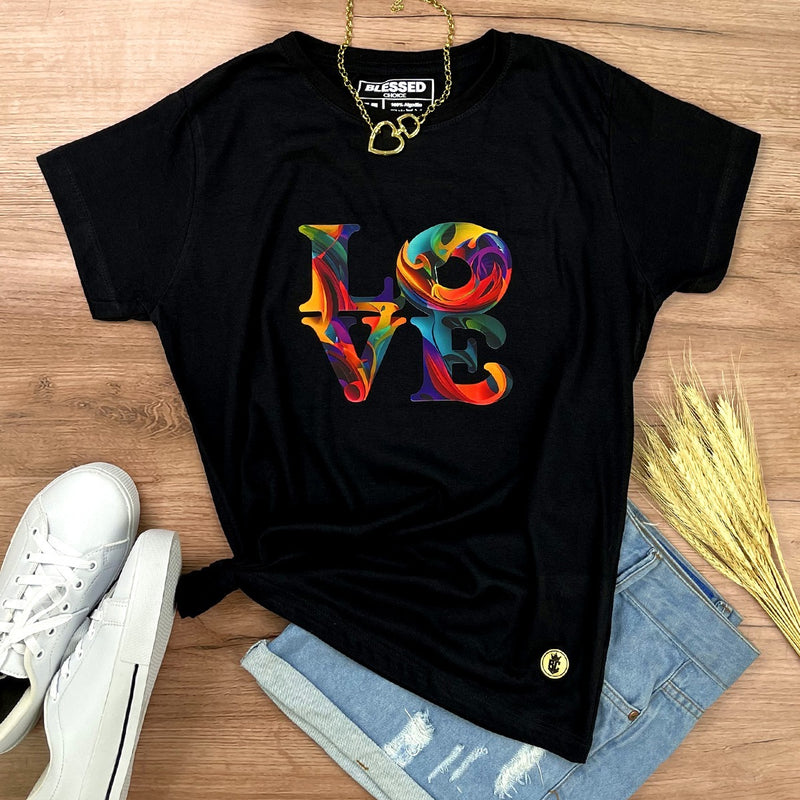 Camiseta Feminina Preta Love Colors