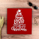 Camiseta Feminina Vermelha Árvore Joy Hope Love Peace Christmas