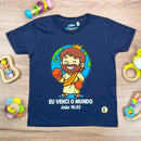 T-Shirt Infantil Azul Eu Venci o Mundo