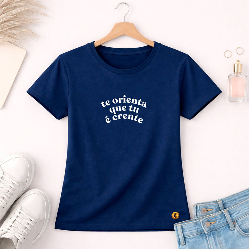 Camiseta Feminina Azul Te Orienta Que tu é Crente