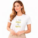 Camiseta Feminina Branca A Tua Graça Me Basta  Aplique