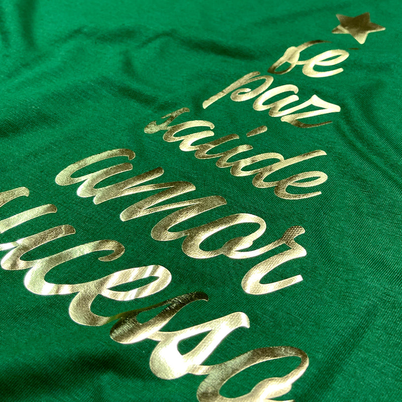 Camiseta Feminina Verde Árvore Fé Paz Dourado