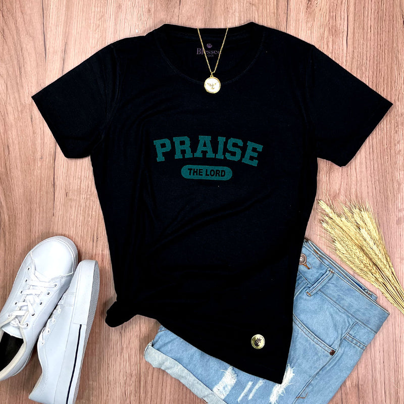 Camiseta Feminina Preta Praise The Lord