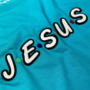Camiseta Feminina Turquesa Aplique J.E.S.U.S