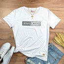 Camiseta Feminina Branca Jesus Cristo Glitter