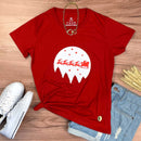 Camiseta Feminina Vermelha Papai Noel Trenó