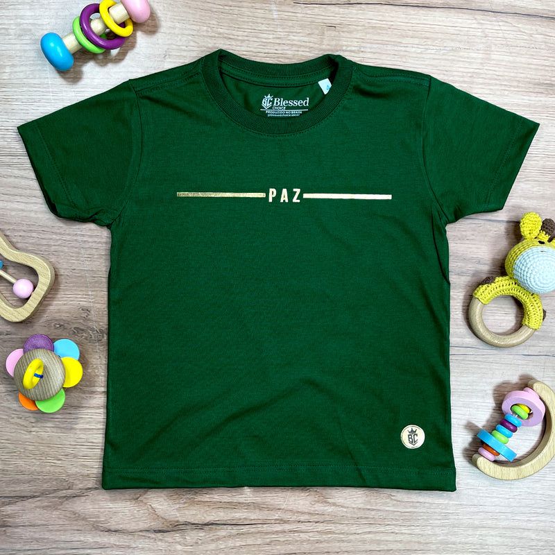 T-Shirt Infantil Verde  Paz Dourado