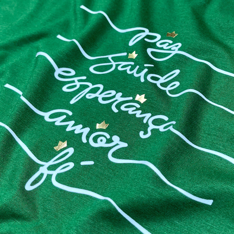 Camiseta Masculina Verde Paz Saúde Esperança Coroa