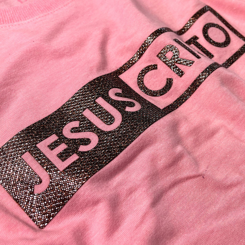 Camiseta Feminina Rosa Jesus Cristo Glitter