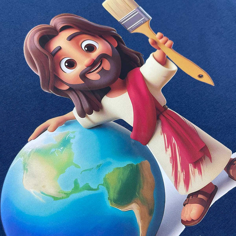 T-Shirt Infantil Azul Jesus Pintor Do Mundo