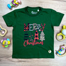 T-Shirt Infantil Verde Merry Christmas Árvore