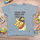 T-Shirt Infantil Cinza Segura Aqui Minha Mão