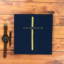 Camiseta Masculina Azul Cruz Dourada Jesus Cristo