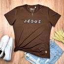 Camiseta Feminina Marrom Aplique J.E.S.U.S