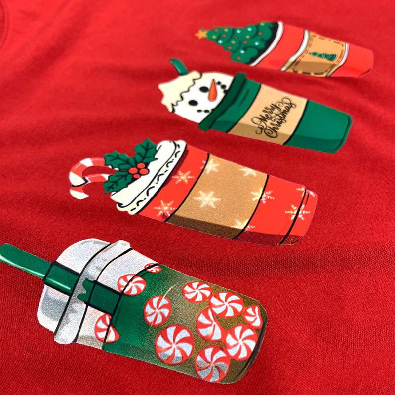 Camiseta Feminina Vermelha Copos Natal