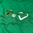 Camiseta Feminina Verde Cruz Igual Coração Dourado