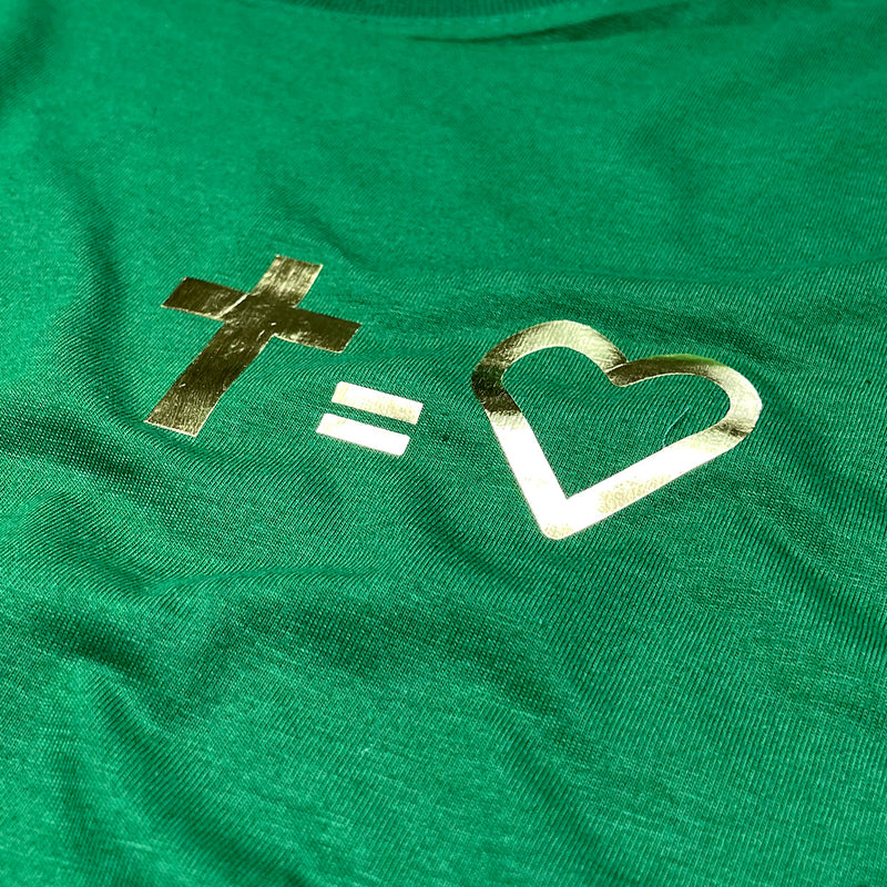Camiseta Feminina Verde Cruz Igual Coração Dourado
