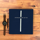 Camiseta Masculina Azul Cruz Prata Jesus Cristo