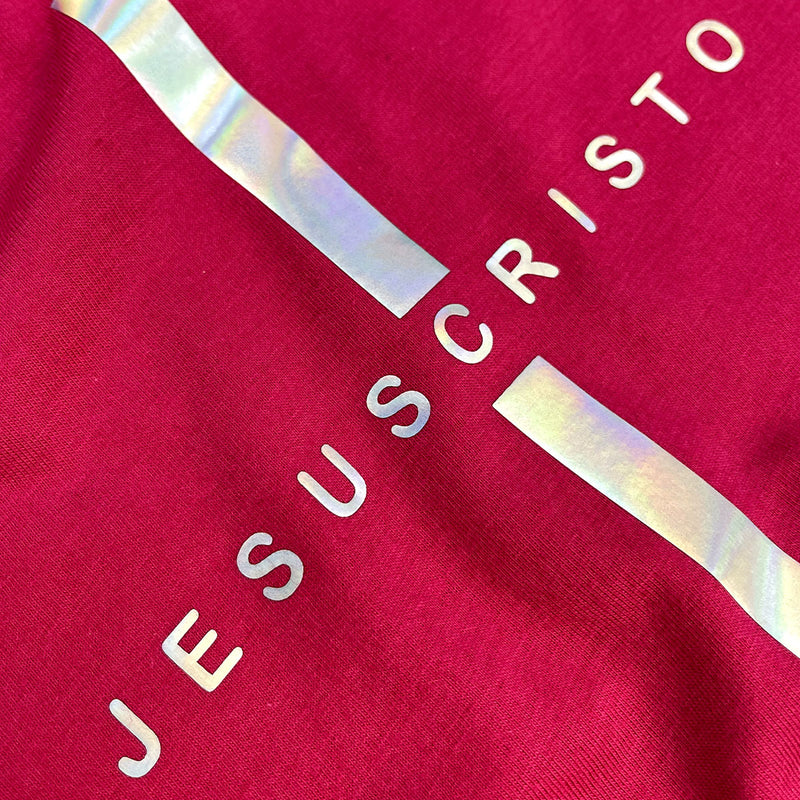 Camiseta Feminina Pink Cruz Prata Jesus Cristo