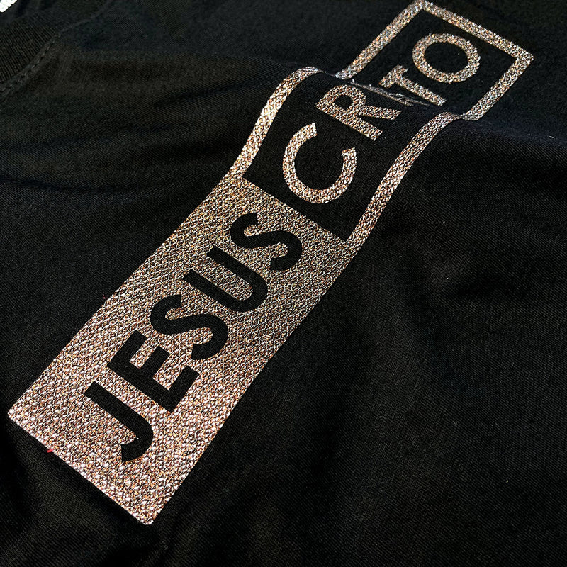 Camiseta Feminina Preta Jesus Cristo Glitter