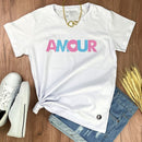 Camiseta Feminina Branca Coração AMOUR