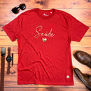 Camiseta Masculina Vermelha Saúde Coração Dourado