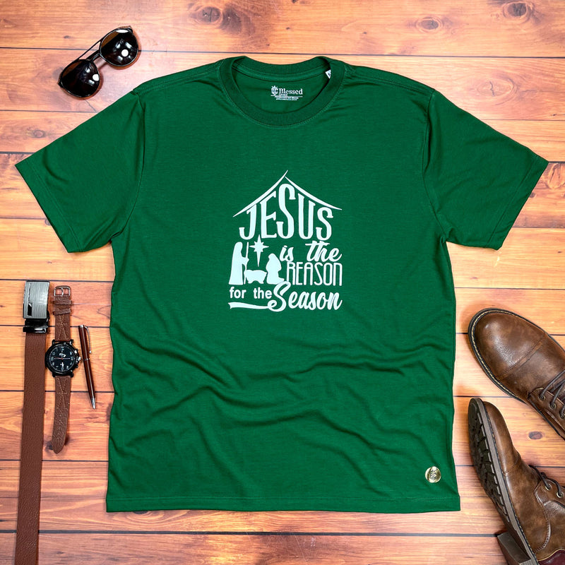 Camiseta Masculina Verde Jesus Is The Reason For The Casa