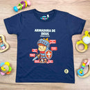 T-Shirt Infantil Azul Armadura De Deus