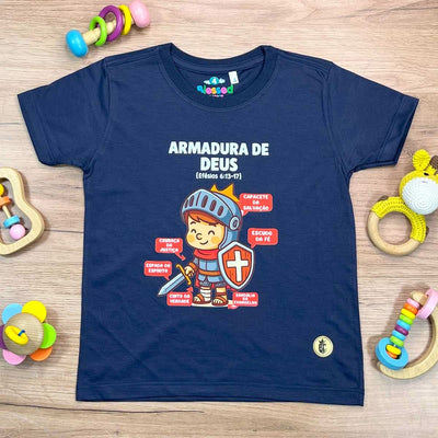 T-Shirt Infantil Azul Armadura De Deus