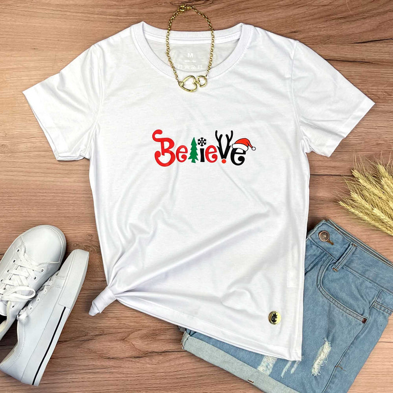 Camiseta Feminina Branca Believe