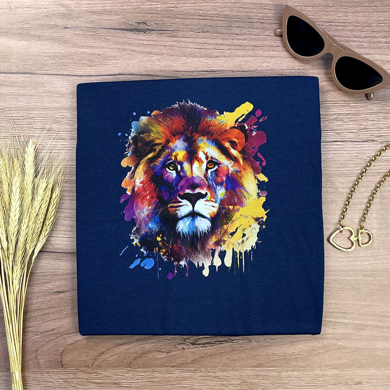 Camiseta Feminina Azul Leão Colorido