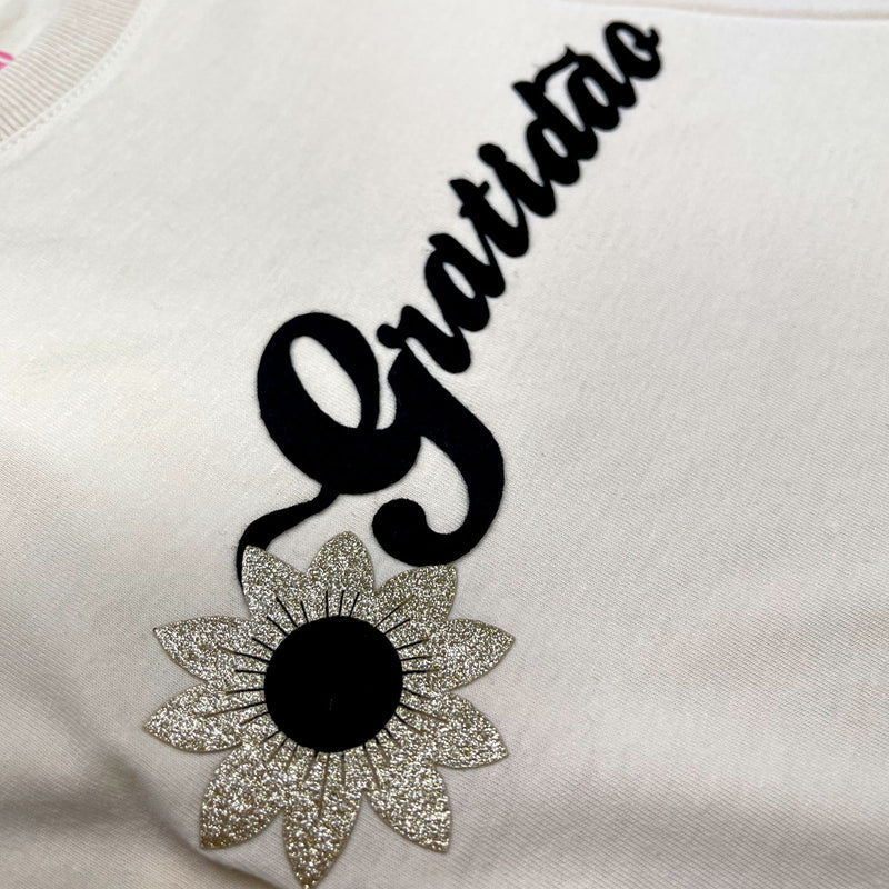 Camiseta Feminina Off White Girassol Gratidão