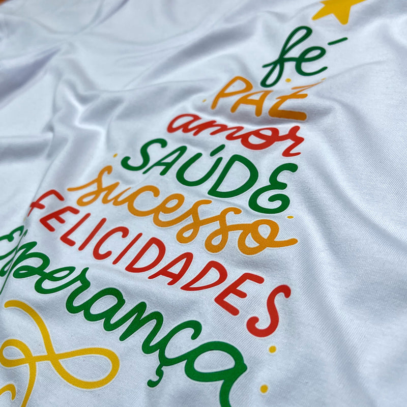 Camiseta Masculina Branca Árvore Fé Paz Colors
