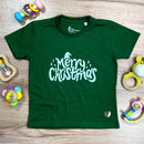 T-Shirt Infantil Verde Merry Christmas Chapéu