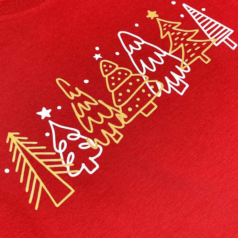 T-Shirt Infantil Vermelha Árvores Natal