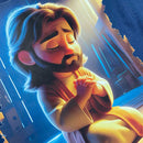 T-Shirt Infantil Azul Jesus Orando