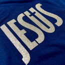 Camiseta Feminina Azul Jesus Cruz Glitter