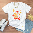 Camiseta Feminina Branca Rena Merry Christmas